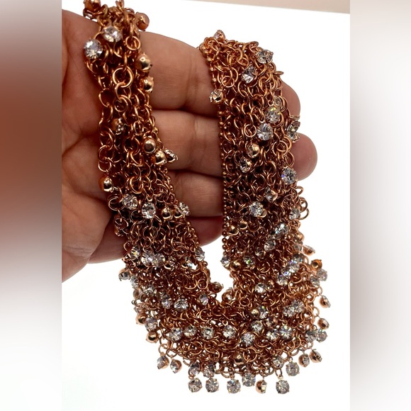 Outstanding Signed Graziano Gold Tone Cubic Zirconia Crystal Bib Necklace - Picture 11 of 12